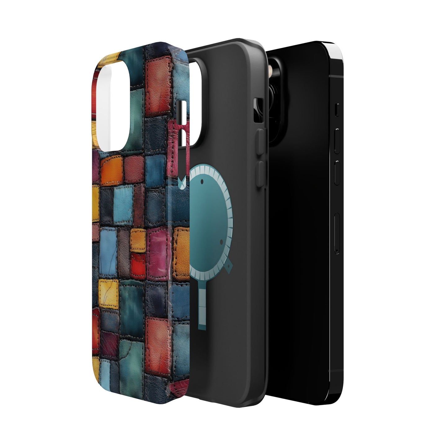 Coloerful Leather Patchwork MagSafe® Compatible Tough Case for iPhone