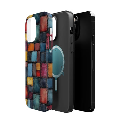 Coloerful Leather Patchwork MagSafe® Compatible Tough Case for iPhone