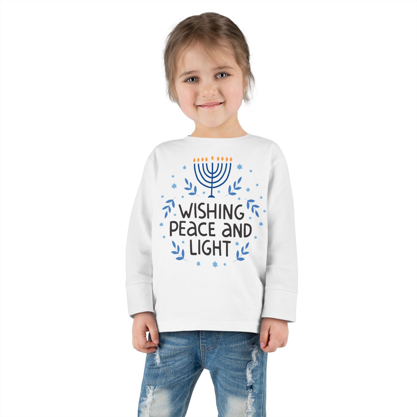 Hanukkah Wishing Peace & Light Toddler Long Sleeve Tee