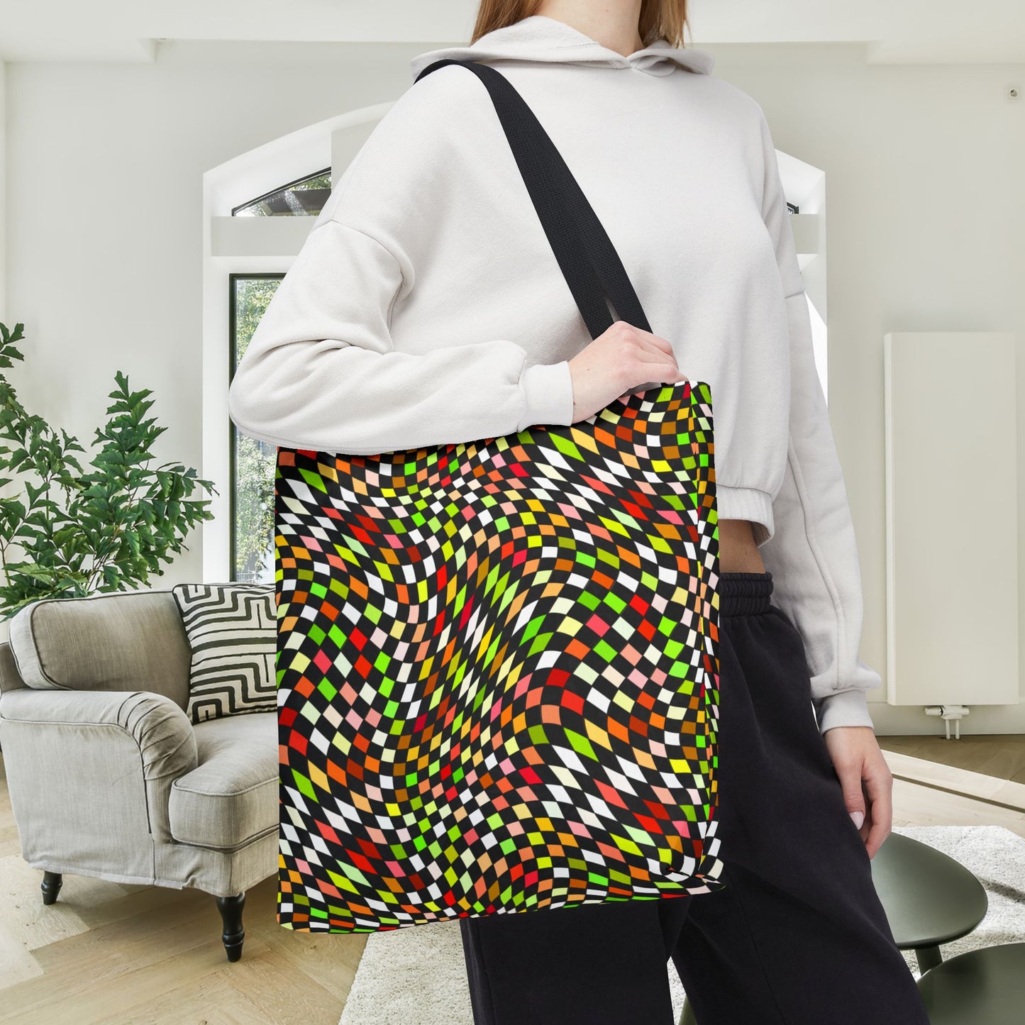 Warped Yellow/Green Checkered Canvas Tote Bag