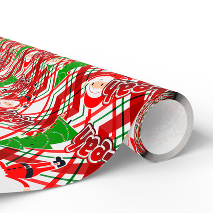 Playful Skinny Santa & Elves Christmas Custom Wrapping Paper (Leah)