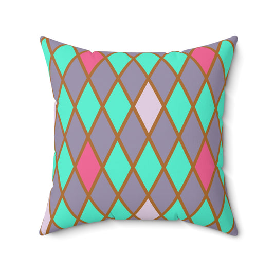 Teal/Pink Harlequin Throw Pillow