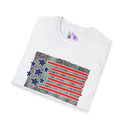 American Flag Over Camo Adult T-shirt