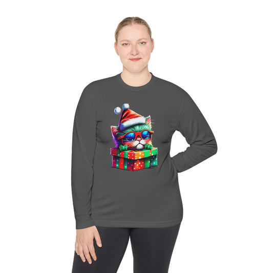 Christmas Kitten w/Gift Adult Long Sleeve Tee