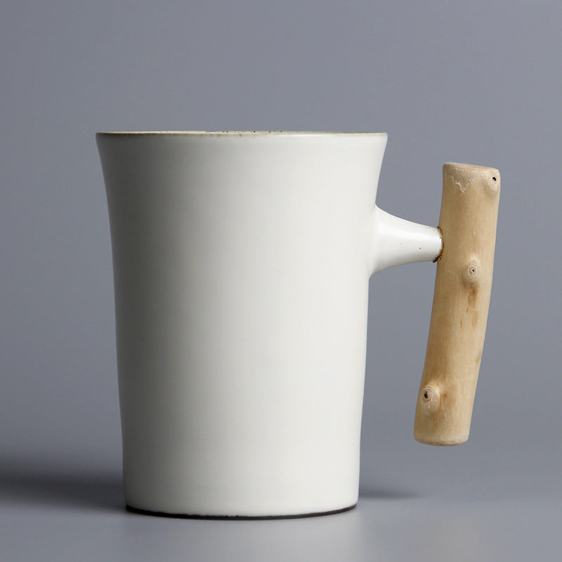 Unusual Ceramic Mug with Wooden Handle