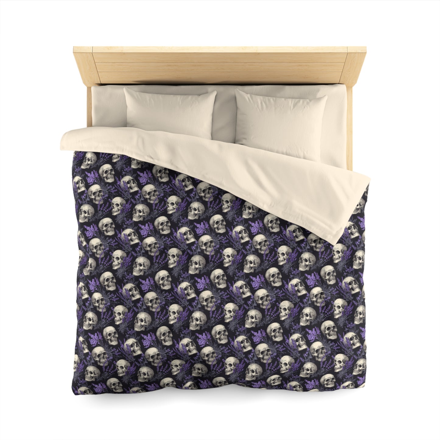 Midnight Lavender Skulls Microfiber Duvet Cover