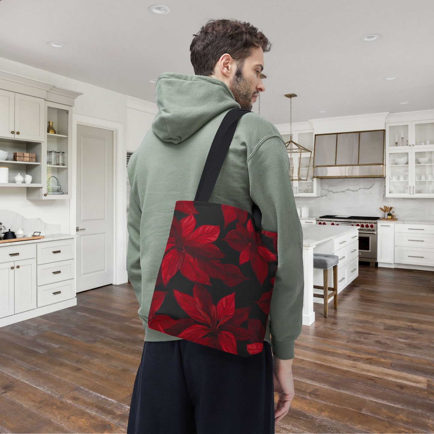 Midnight Poinsettia Garden Canvas Tote Bag
