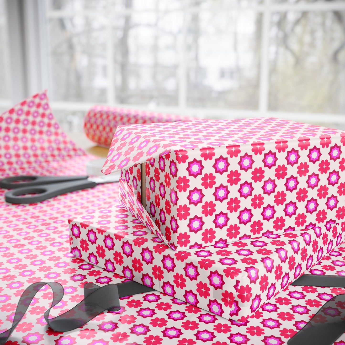 Rosy Star Garden Wrapping Paper