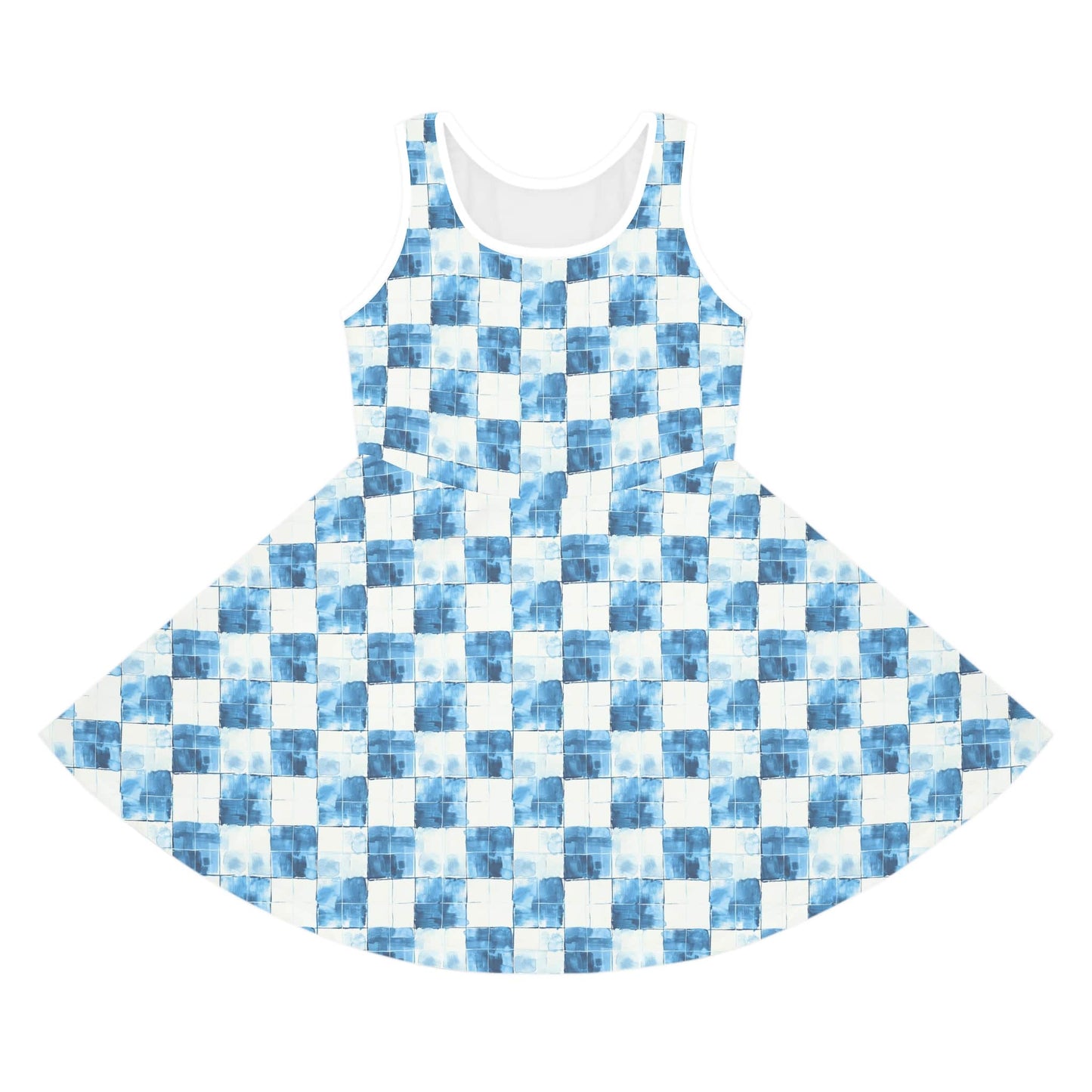 Cozy Blue Checkered Girls' Sleeveless Sundress