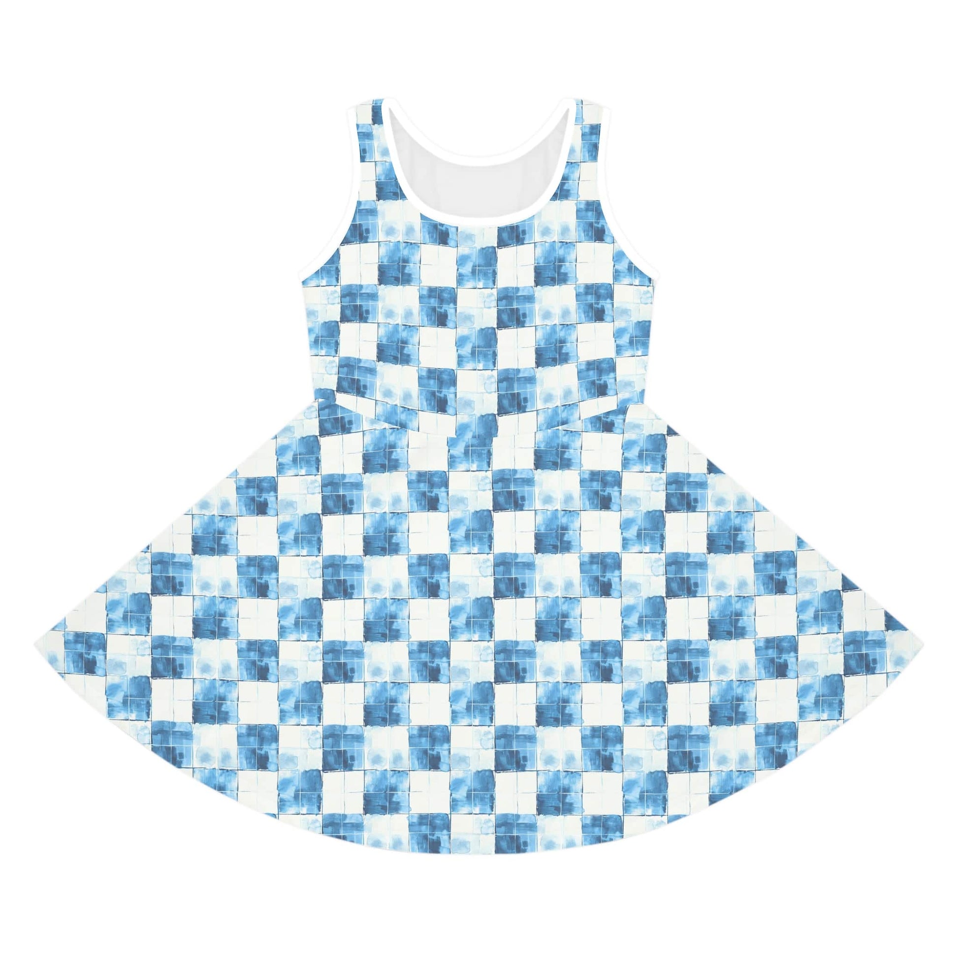 Cozy Blue Checkered Girls' Sleeveless Sundress