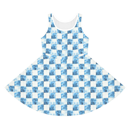 Cozy Blue Checkered Girls' Sleeveless Sundress