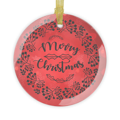 Merry Christmas Wreath Glass Ornament