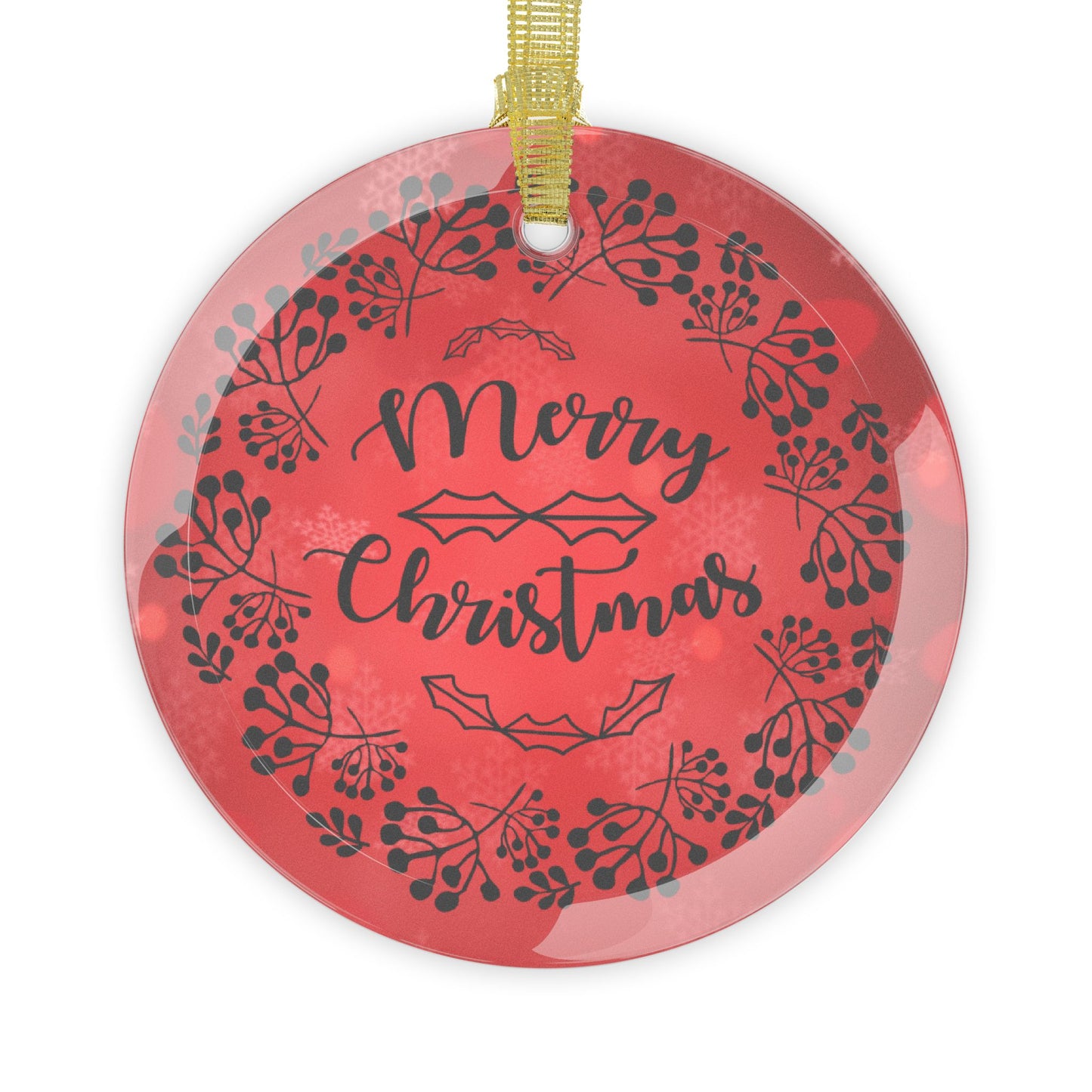 Merry Christmas Wreath Glass Ornament