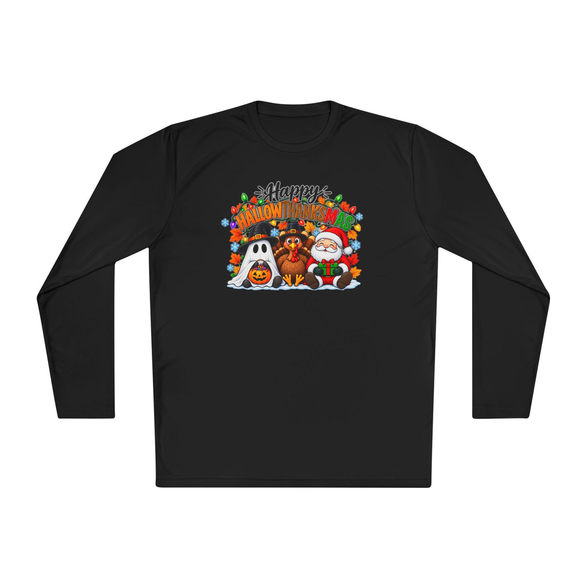 Happy Hallowthanksmas (String Lights) Adult Long Sleeve Tee