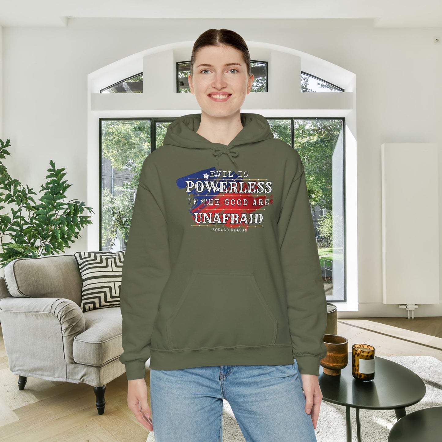 Evil is Powerless if the Good Are Unafraid - Ronald Reagan Heavy Blend™ Hooded Sweatshirt