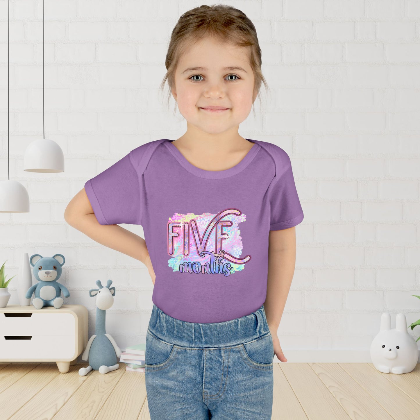 Pastel Wild One Milestone Baby Bodysuit-Five Months