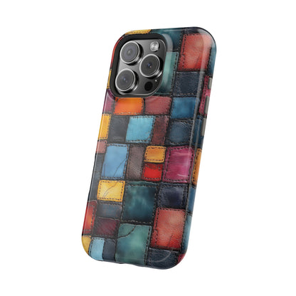 Coloerful Leather Patchwork MagSafe® Compatible Tough Case for iPhone