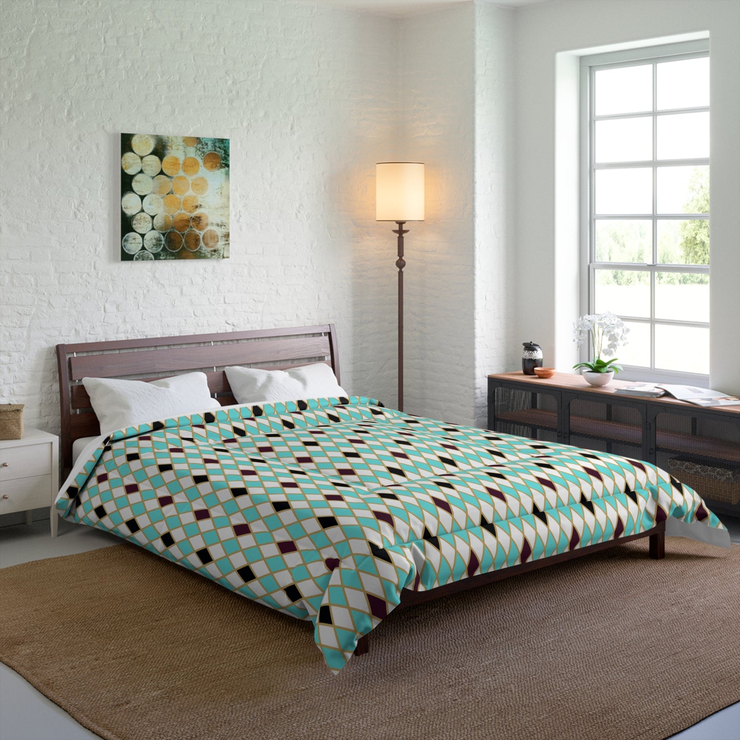 Teal/White Harlequin Basic Bedding Set