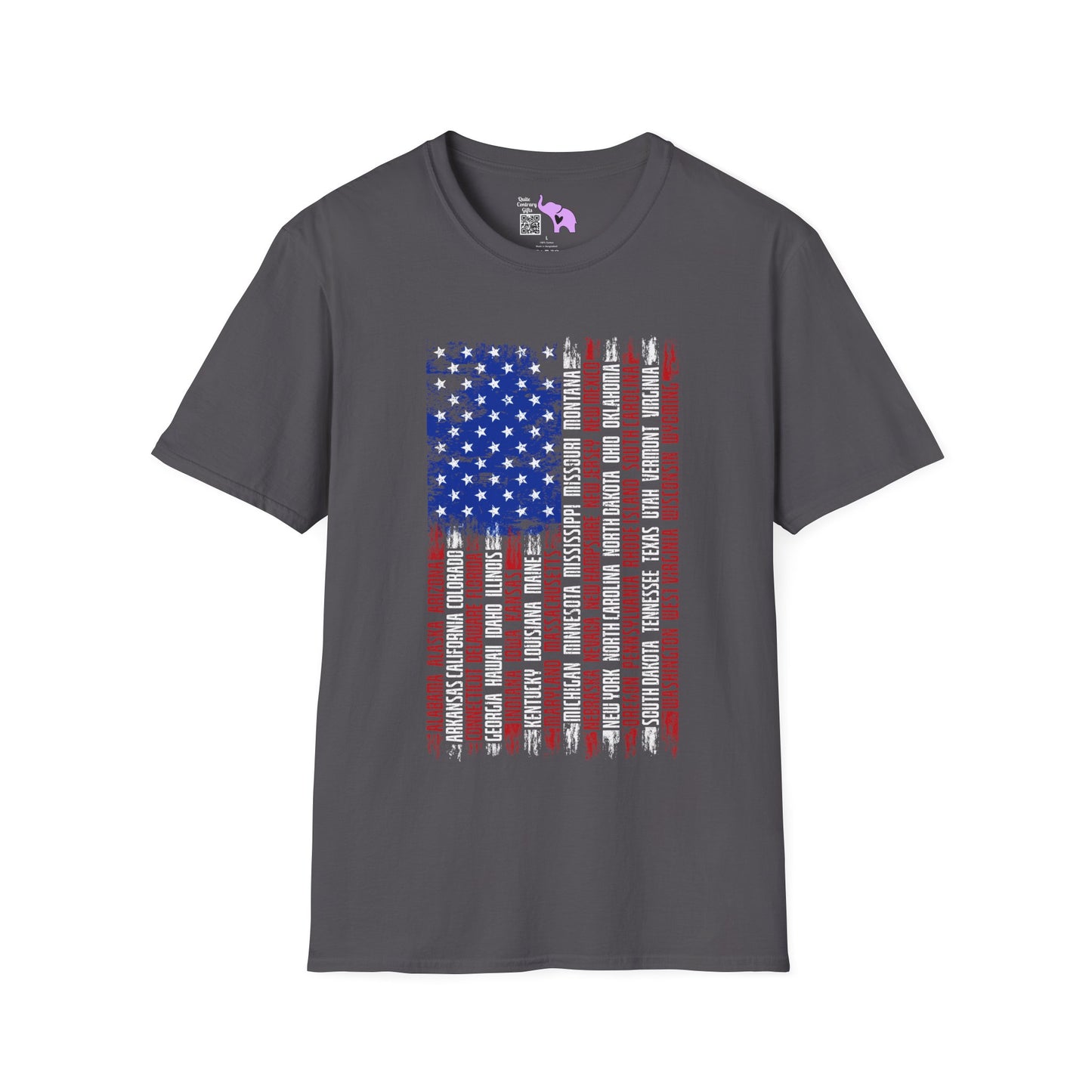 American Flag w/States (Vertical) Adult Tshirt