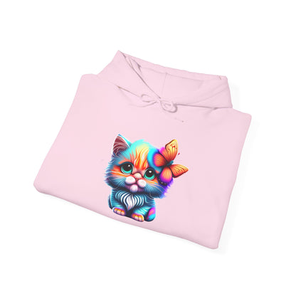 Cute Colorful Kitten w/Butterfly Heavy Blend™ Hooded Sweatshirt