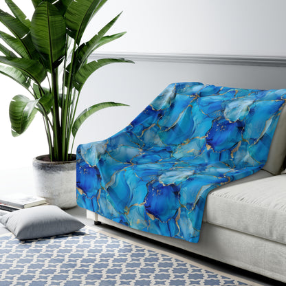 Turquoise Marble Print Sherpa Fleece Blanket
