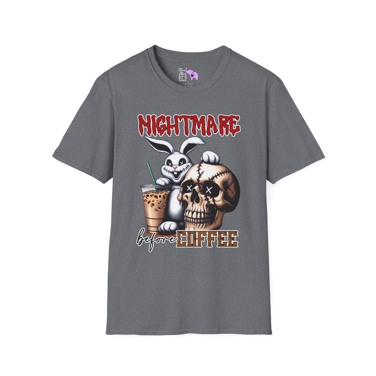 Nightmare Before Coffee (Voodoo Bunny/Skull) Adult T-shirt