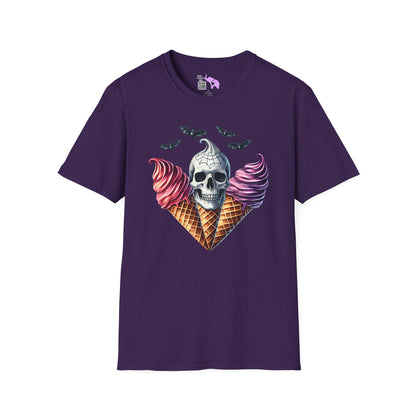 Cute Ice Cream Cone Skull w/Bats Adult T-shirt