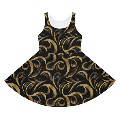 Golden Noir Swirl Girls' Sleeveless Sundress