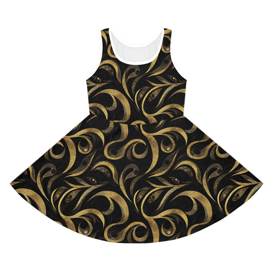 Golden Noir Swirl Girls' Sleeveless Sundress