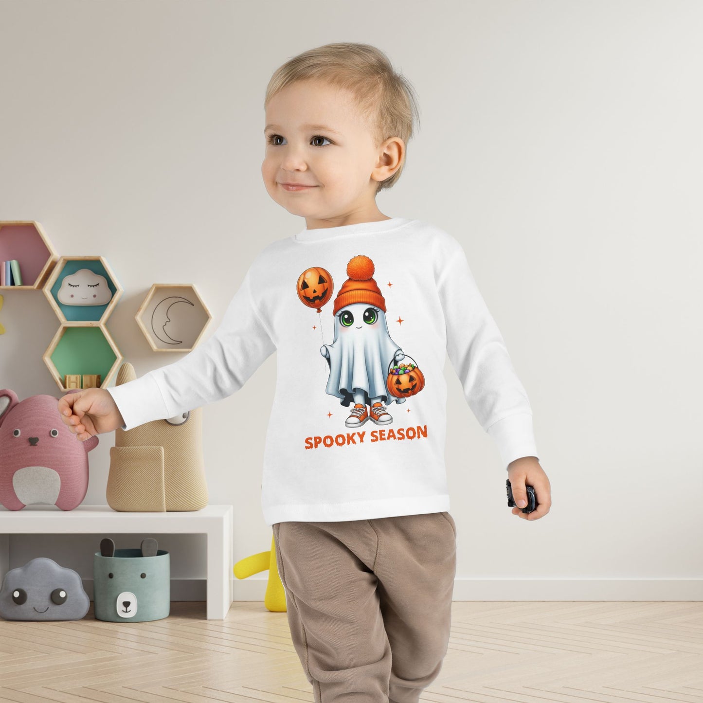 Spooky Season Ghost Trick-or-Treater Toddler Long Sleeve Tee