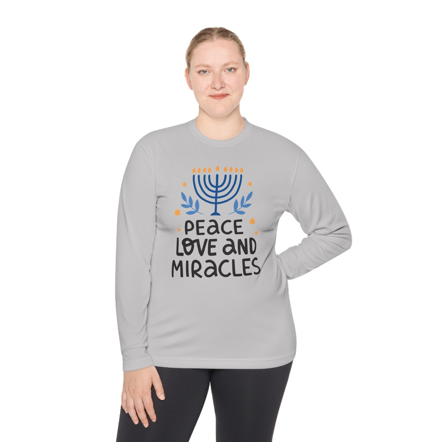 Hanukkah Peace Love & Miracles 1 Adult Long Sleeve Tee