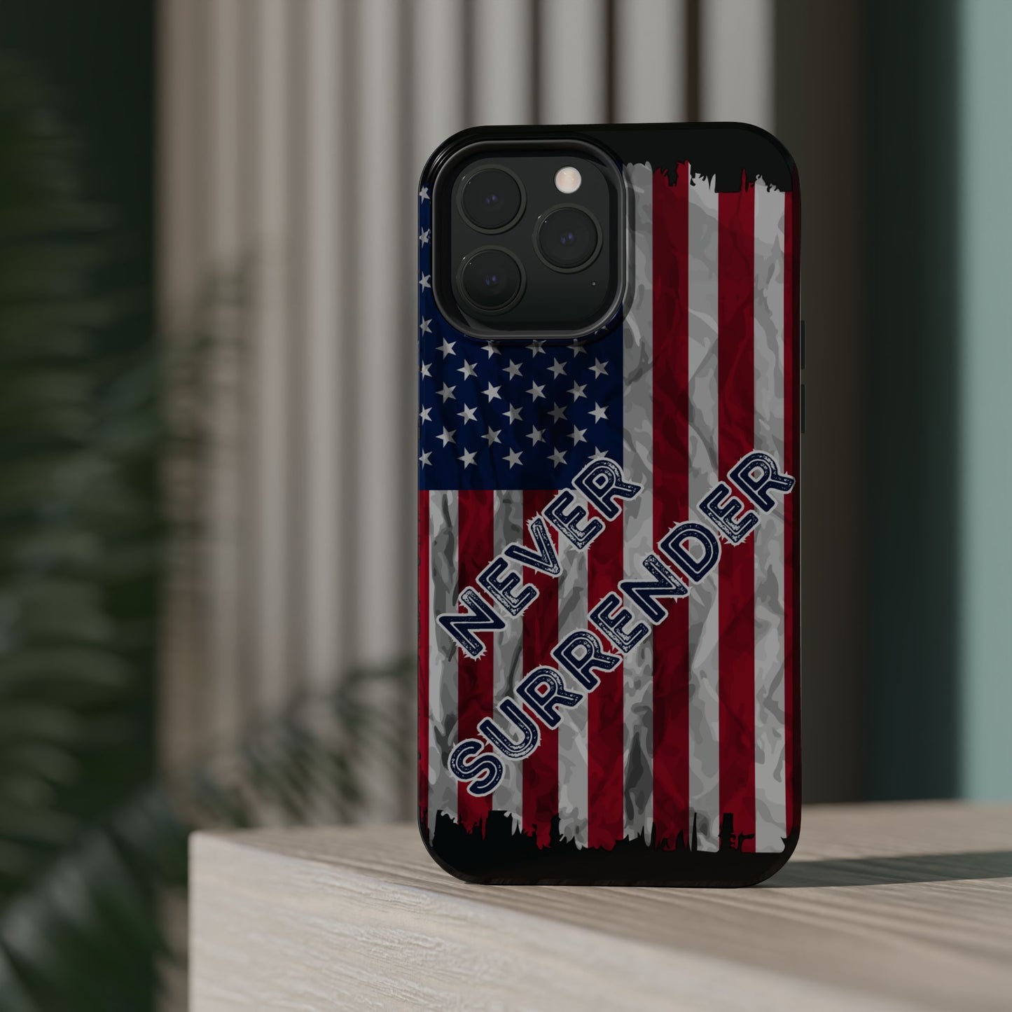 Never Surrender American Flag MagSafe® Compatible Tough Case for iPhone