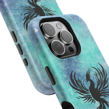 Phoenix Silhouette Over Teal Nebula MagSafe® Compatible Tough Case for iPhone