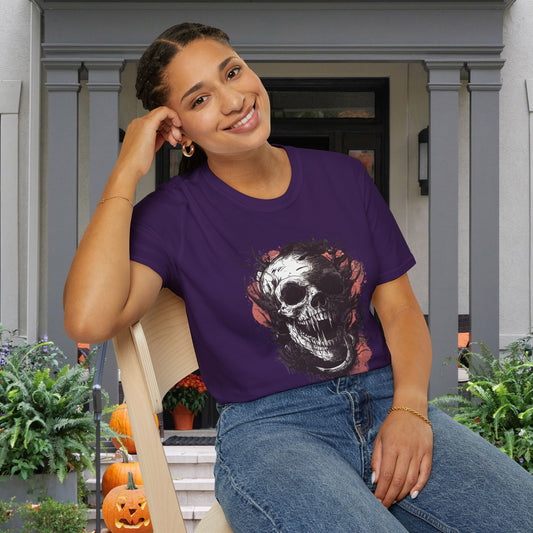 Creepy Skull in Tree Adult T-shirt