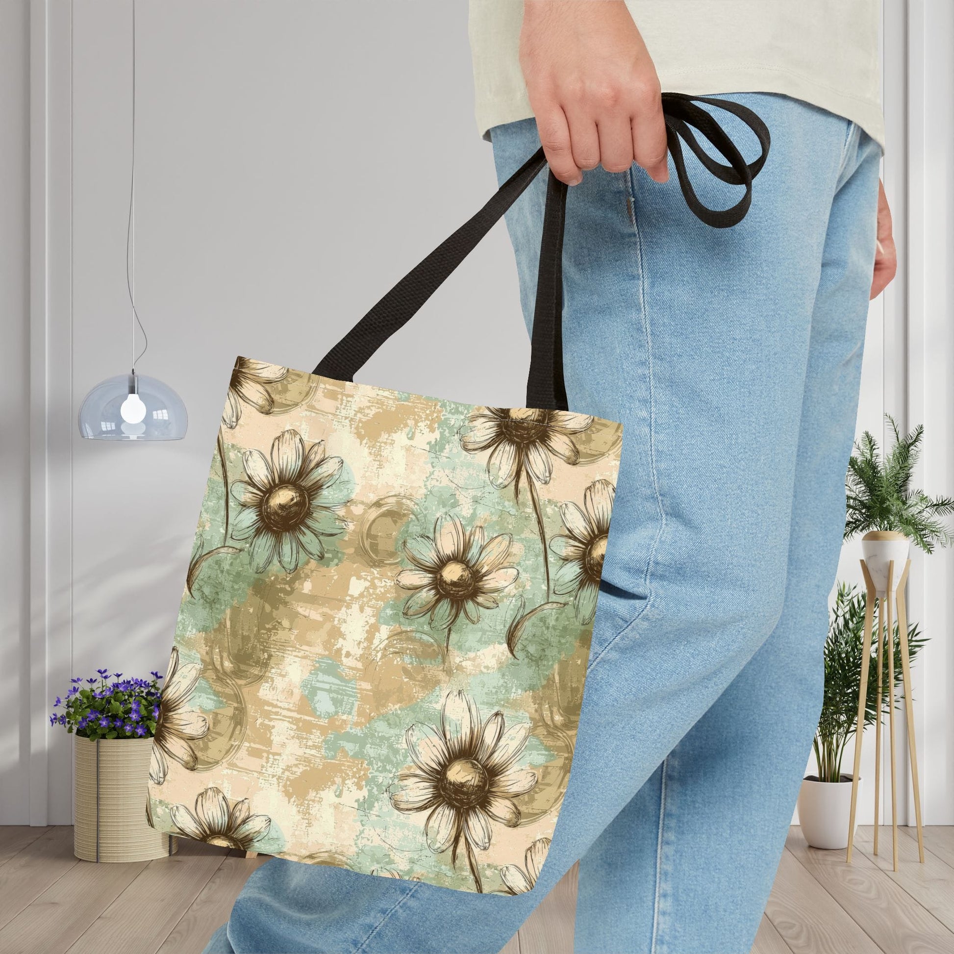 Worn Meadow Daisies Canvas Tote Bag
