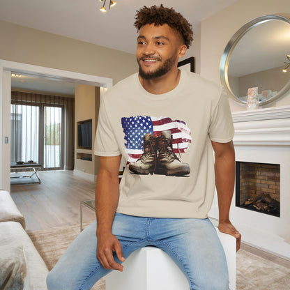American Flag & Boots Adult T-shirt