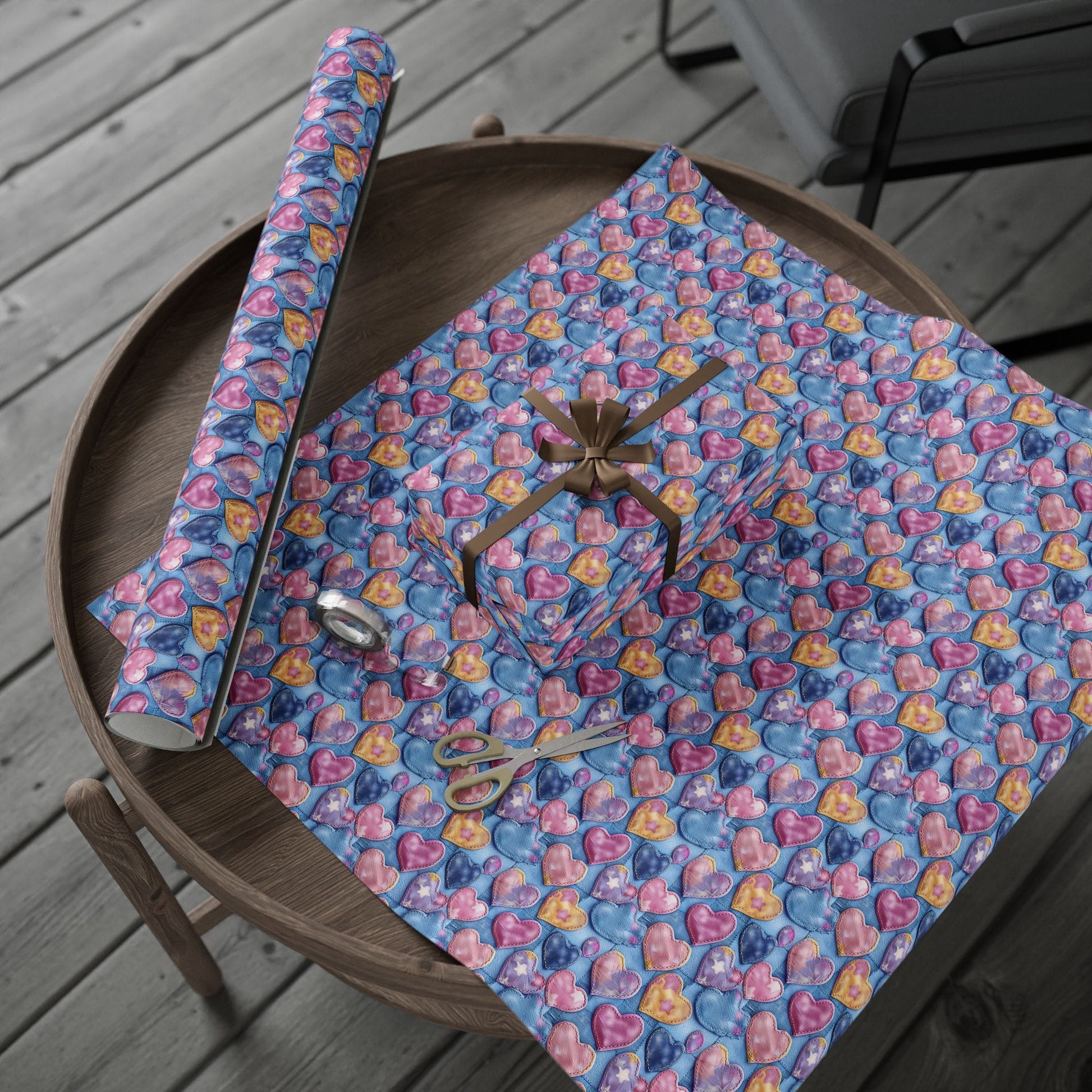 Color Pop Stitched Hearts Wrapping Paper