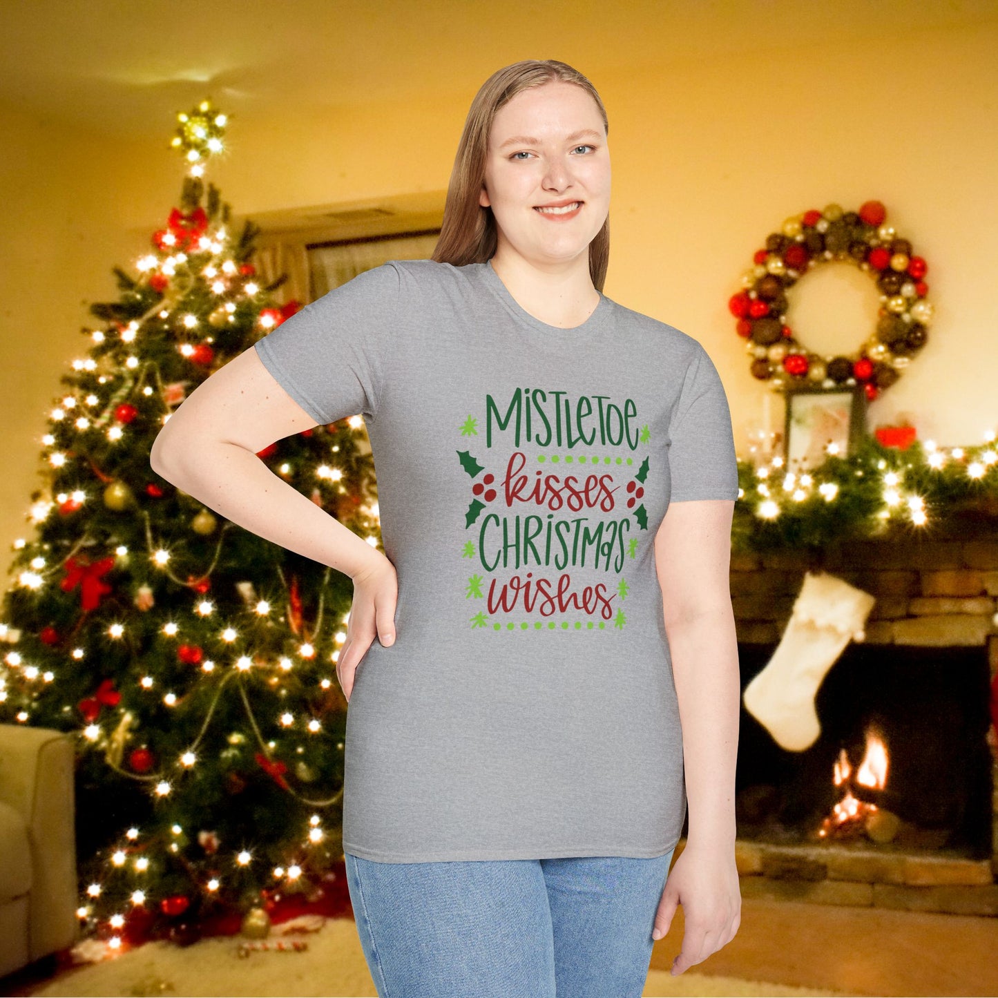 Mistletoe Kisses Christmas Wishes Adult T-shirt