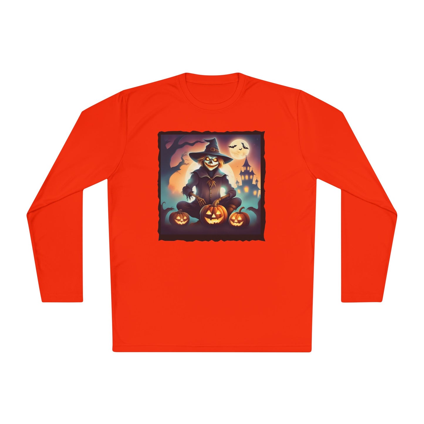 Halloween Scarecrow w/Pumpkins Adult Long Sleeve Tee
