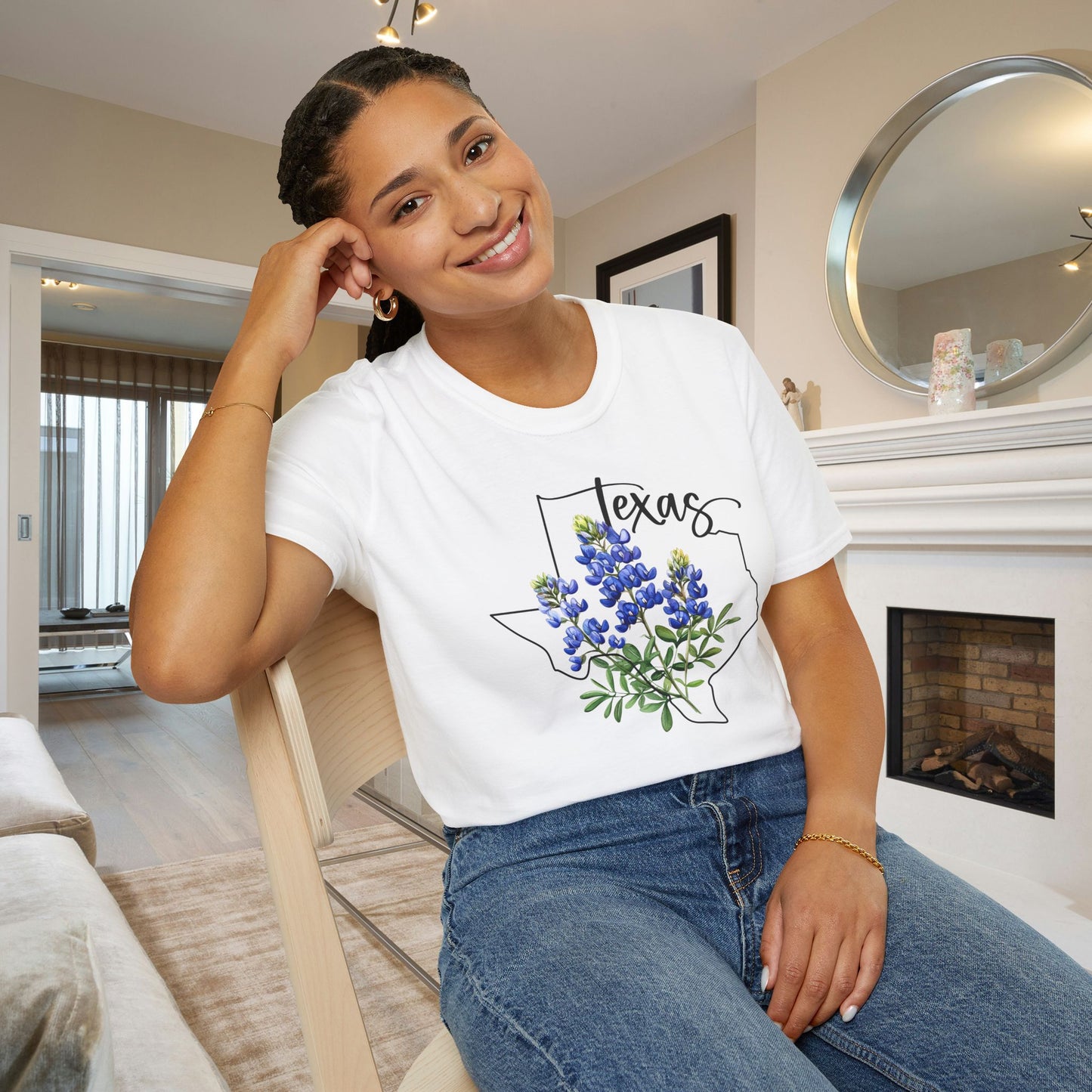 Texas Bluebonnets Outline Adult T-shirt