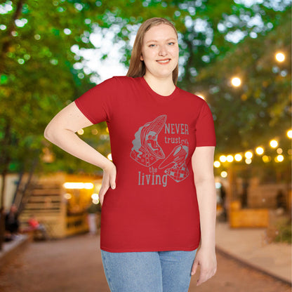 Beetlejuice Never Trust The Living Barbara & Adam Adult T-shirt