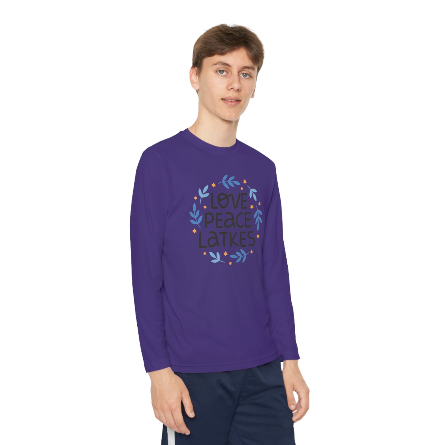 Hanukkah Love Peace Latkes Youth Long Sleeve Tee