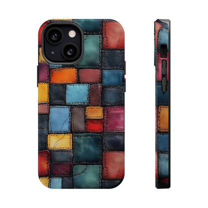 Coloerful Leather Patchwork MagSafe® Compatible Tough Case for iPhone
