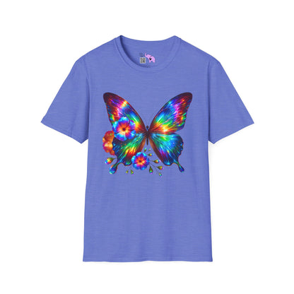 Colorful Butterfly & Flowers Adult T-shirt