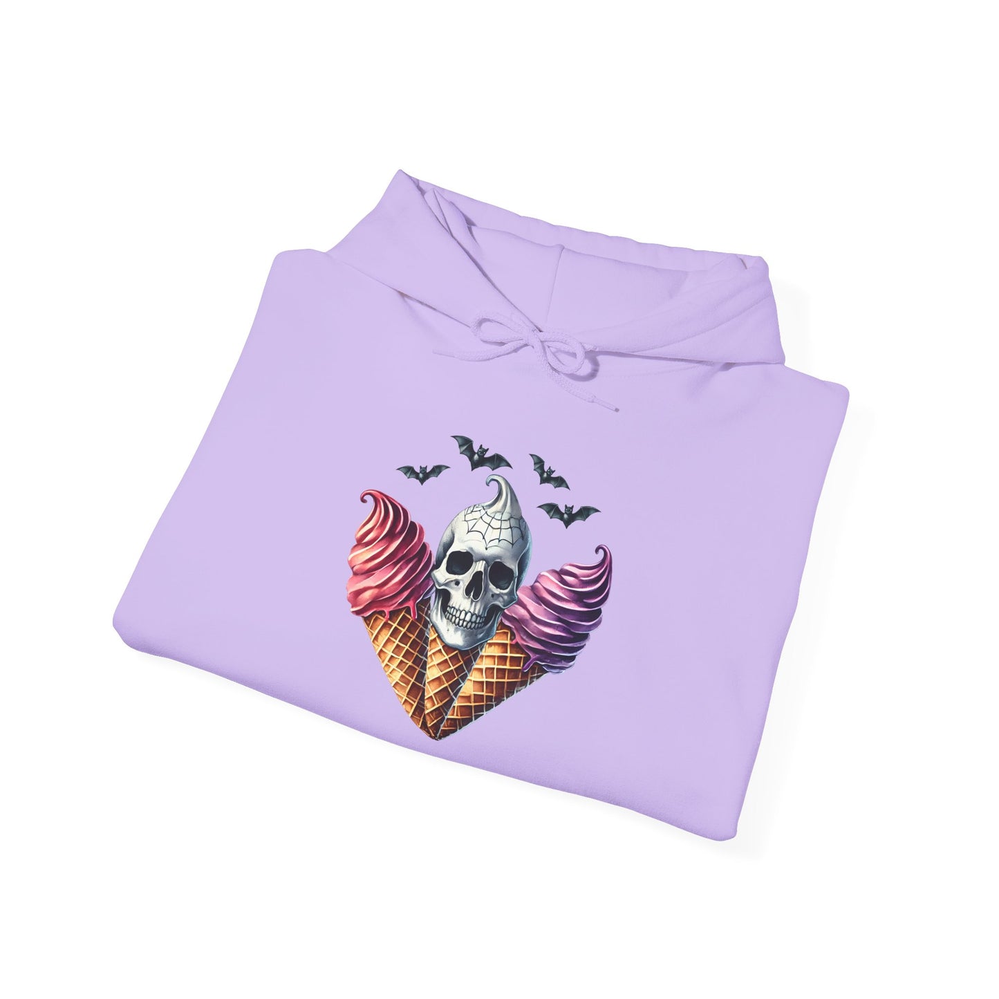 Spooky Ice Cream Cones Skull w/Bats Heavy Blend™ Hooded Sweatshirt