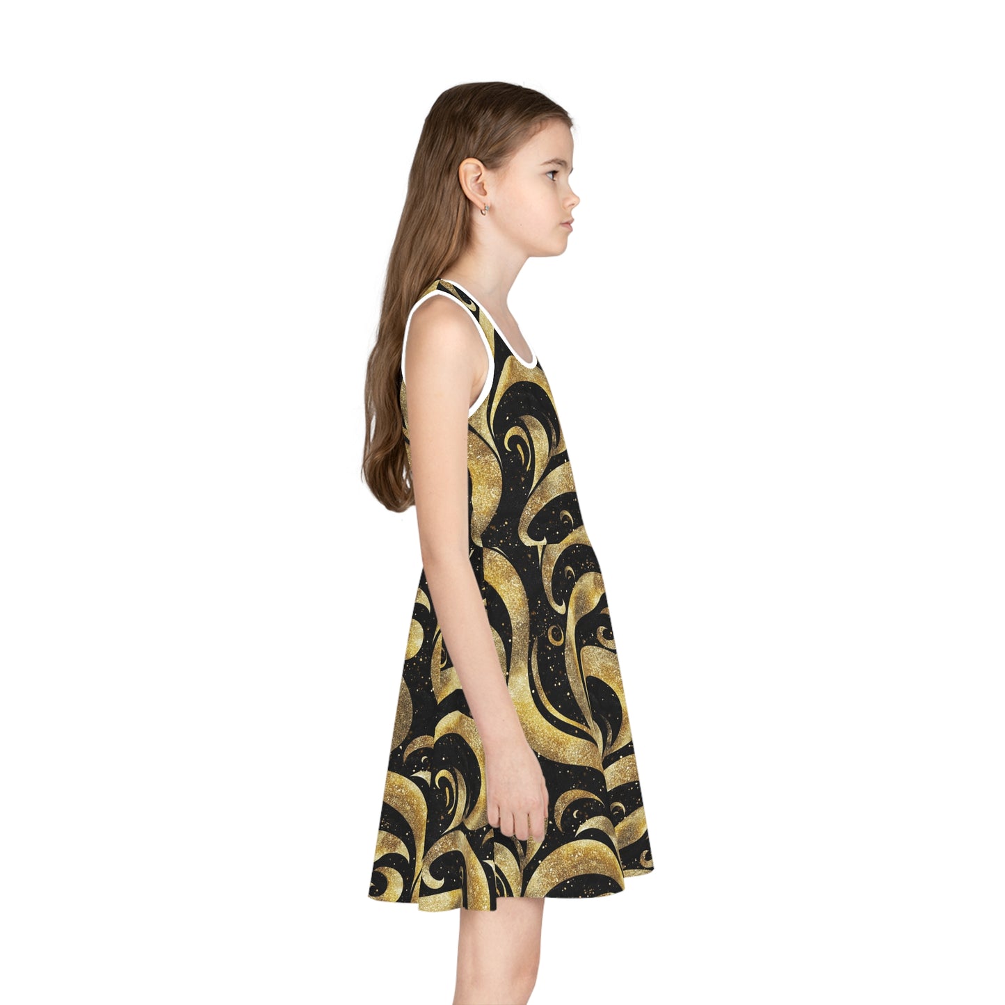 Black & Gold Luxe Swirl Girls' Sleeveless Sundress