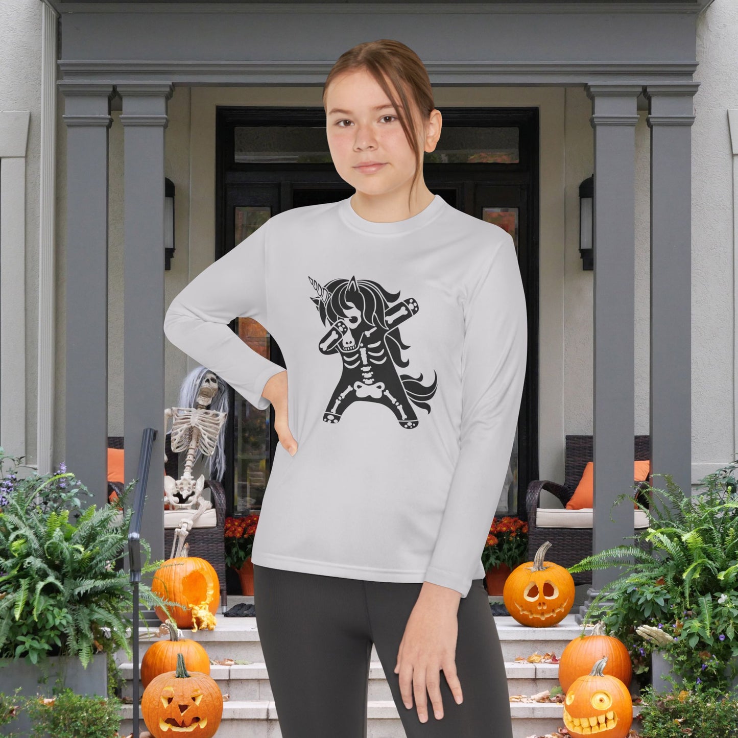 Dabbing Unicorn Skeleton Youth Long Sleeve Tee