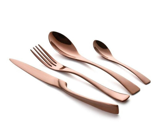 Modern Stainless Steel Flatware Set – 4-Piece Mirror Polished Silverware Set – Gold, Silver, Black & Rose Gold