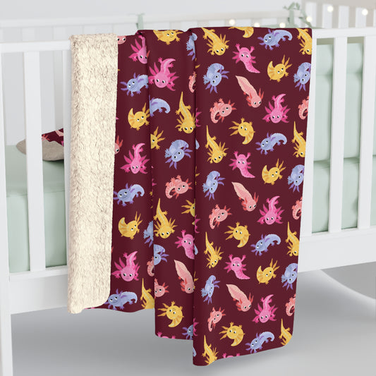 Crimson Axolotls Sherpa Fleece Blanket