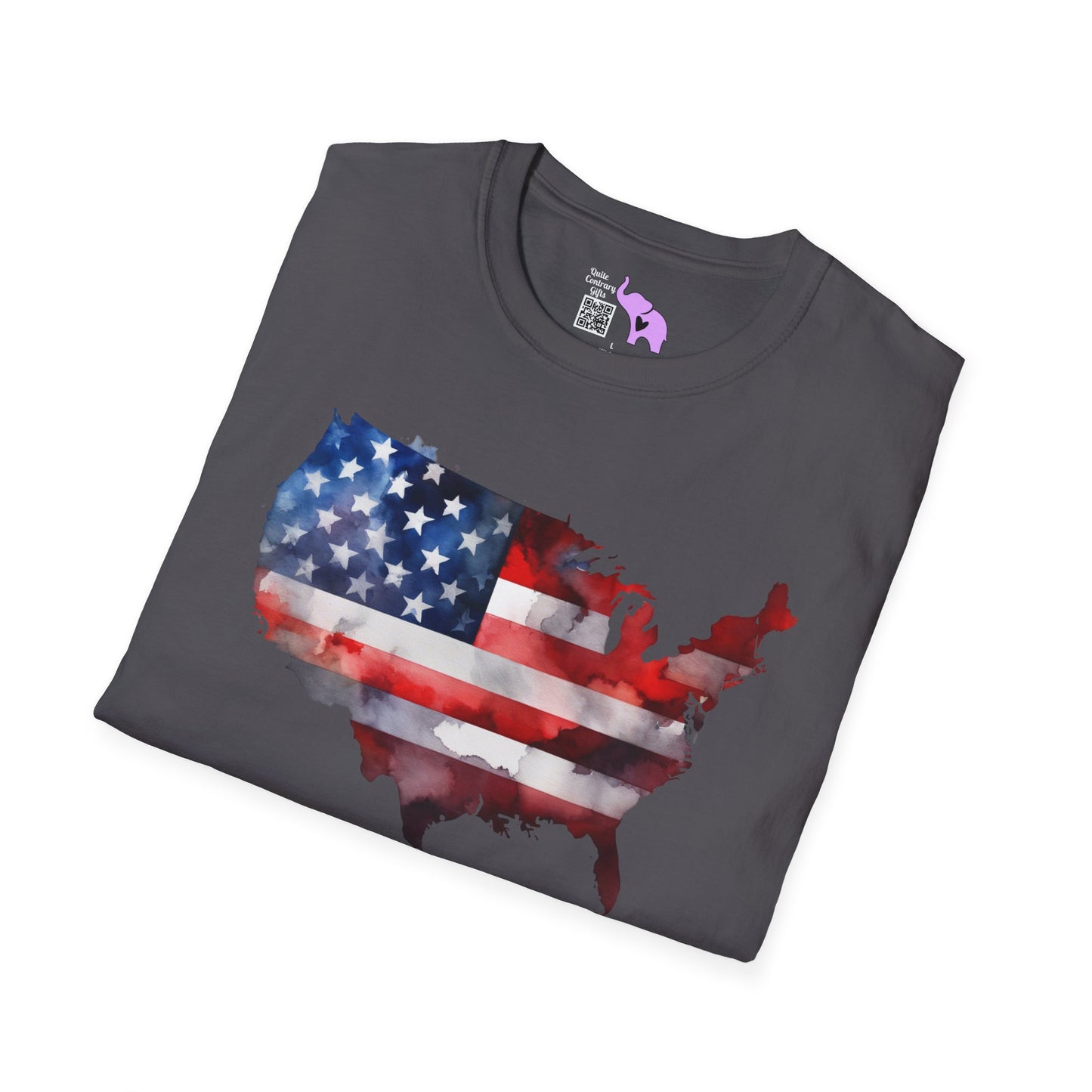 American-Shaped Flag Watercolor Adult T-Shirt